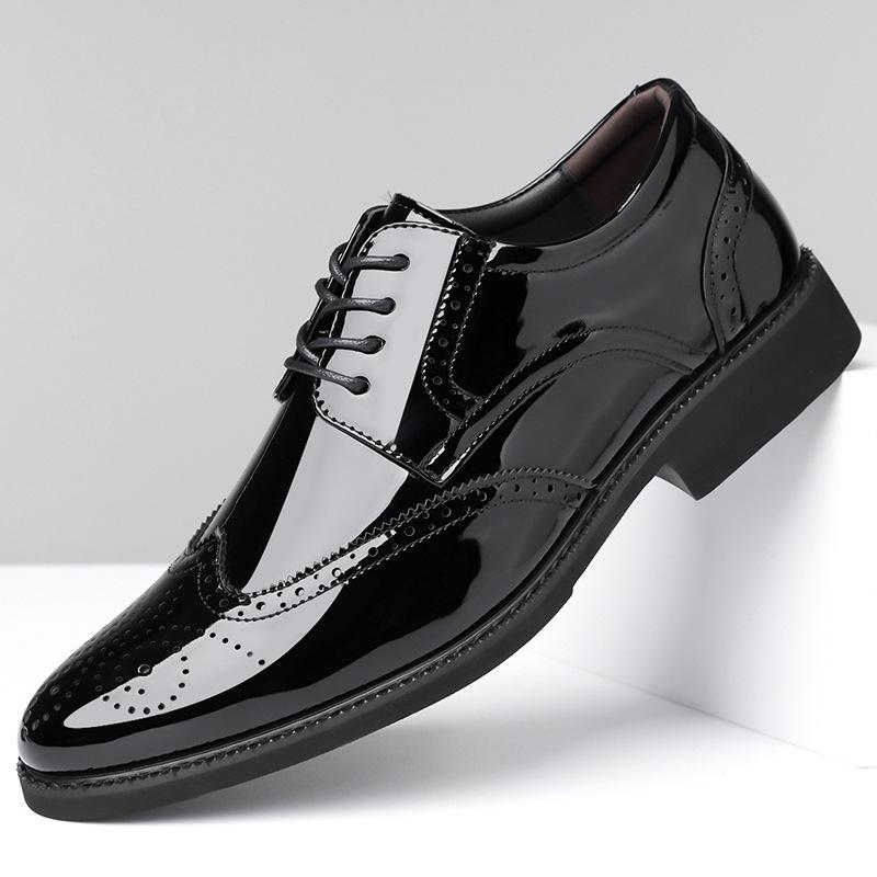 British Style Men Patent Leather Dress Shoes Fashion Brogues Shoes Heels Wedding Shoes