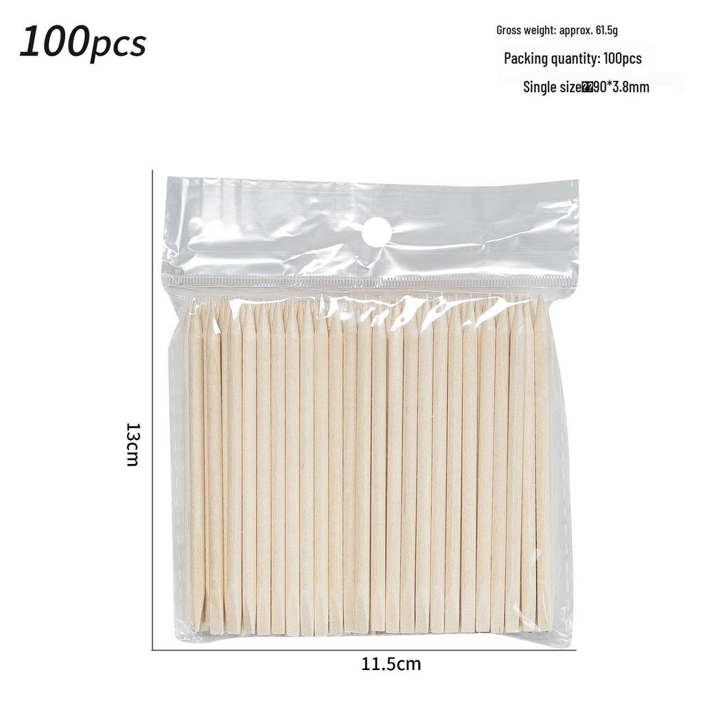 100-Piece Double-Ended Orange Wood Cuticle Pushers (11.4cm) - Nail Dotting Tools