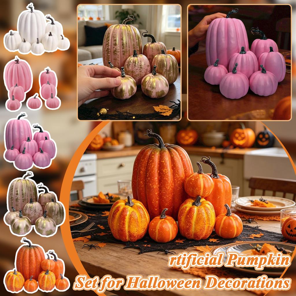 Künstliches Kürbis-Set für Halloween-Dekorationen - 7-teiliges rustikales Herbst-Thanksgiving-Mittelstück und Küche