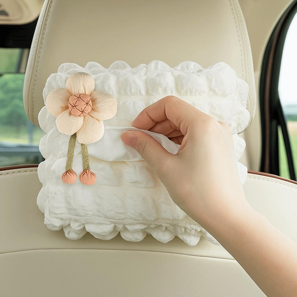 Bow Flower Car Tissue Box Puff Grid Paper Organizer Storage Bag  for Car Back Seat