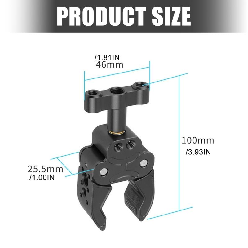 Aluminum Super Crabbing Clamp with 1/4inch 3/8inch Screw Threaded for Photography Accessories Equipment Mounting