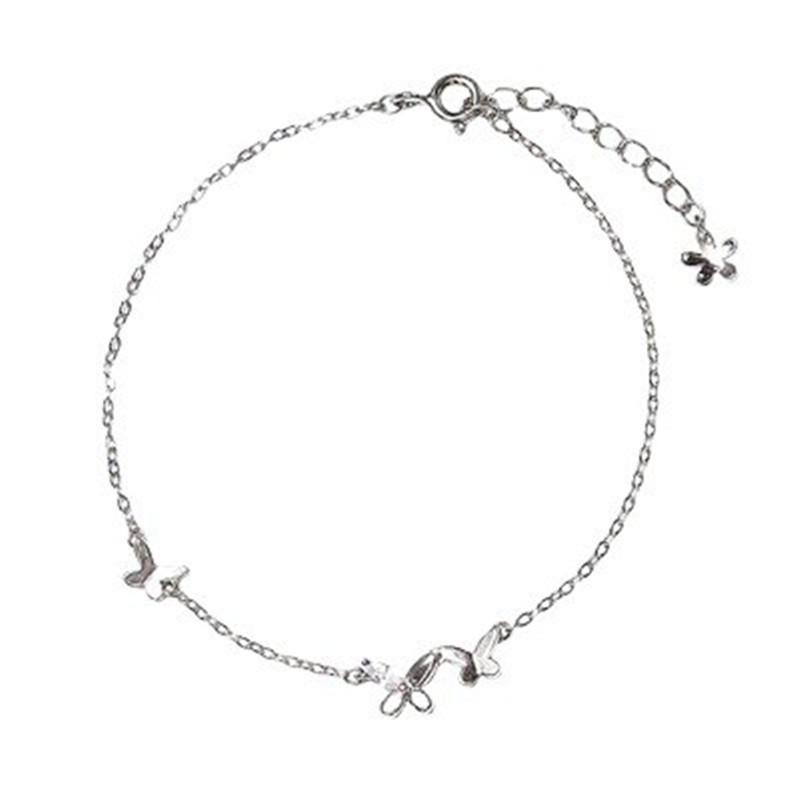 Sterling Butterfly Foot Chain With Zircon Crystals Tassel Boho Chic Womens Anklet Jewelry