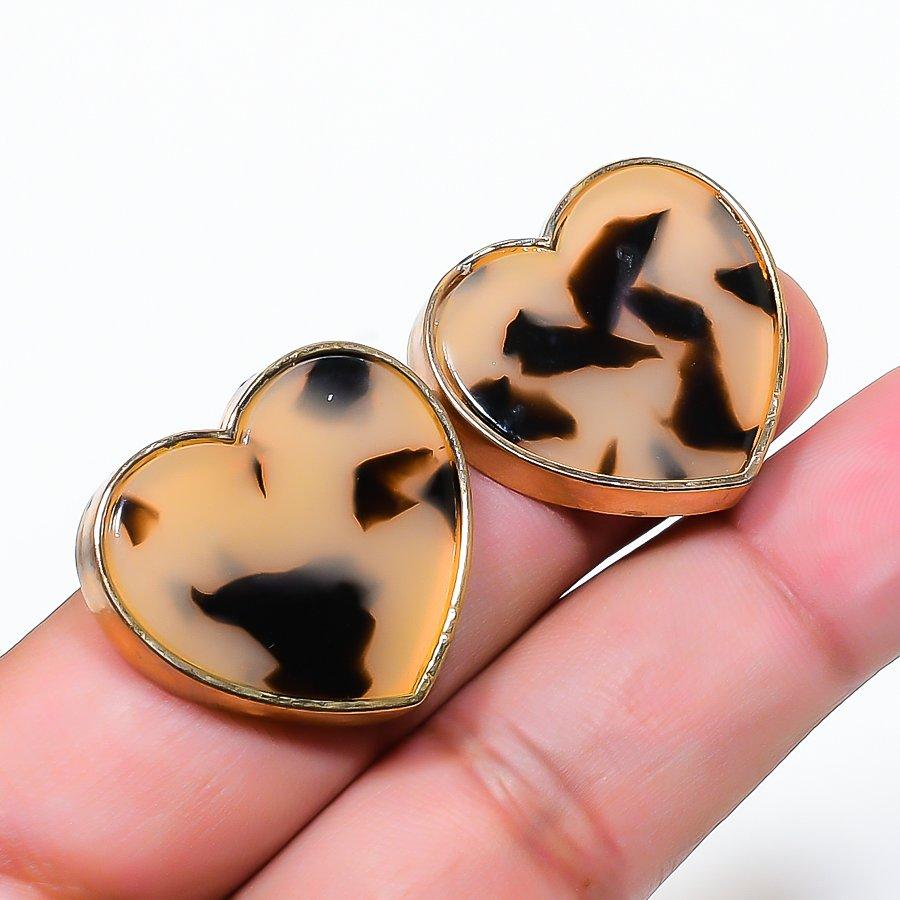 Natural Montana Agate Gemstone Brass Jewelry Earring 0.95 RE-76