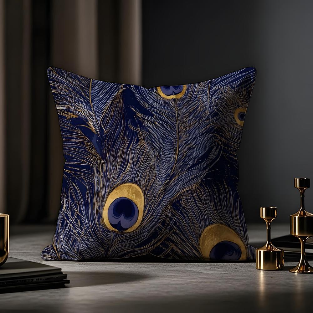 Peacock Texture Cushion Cover Anti-dustmite Pillowcase Invisible Zipper Silky Short Plush Sofa Cushion Cover