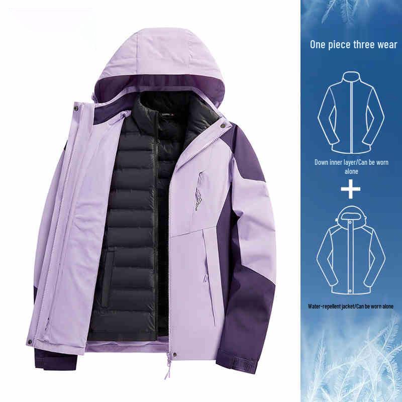 Women's Camel HJCAMEL 3-in-1 Windproof Down Jacket - Thick Winter Mountaineering Suit & Windbreaker Coat