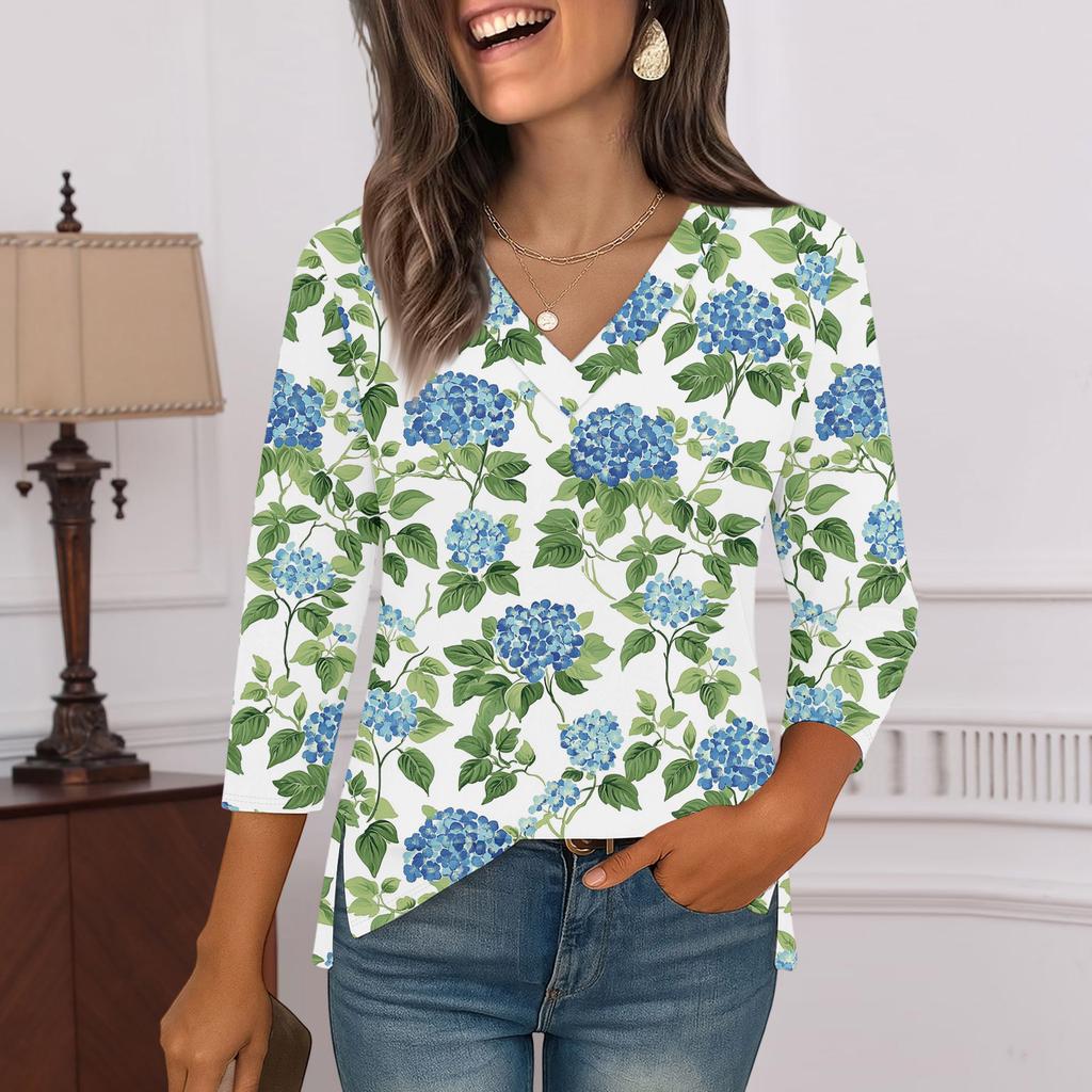 3/4 Sleeve Shirts For Women  Print Graphic Tees Blouses Casual Plus Size Basic Tops Pullover