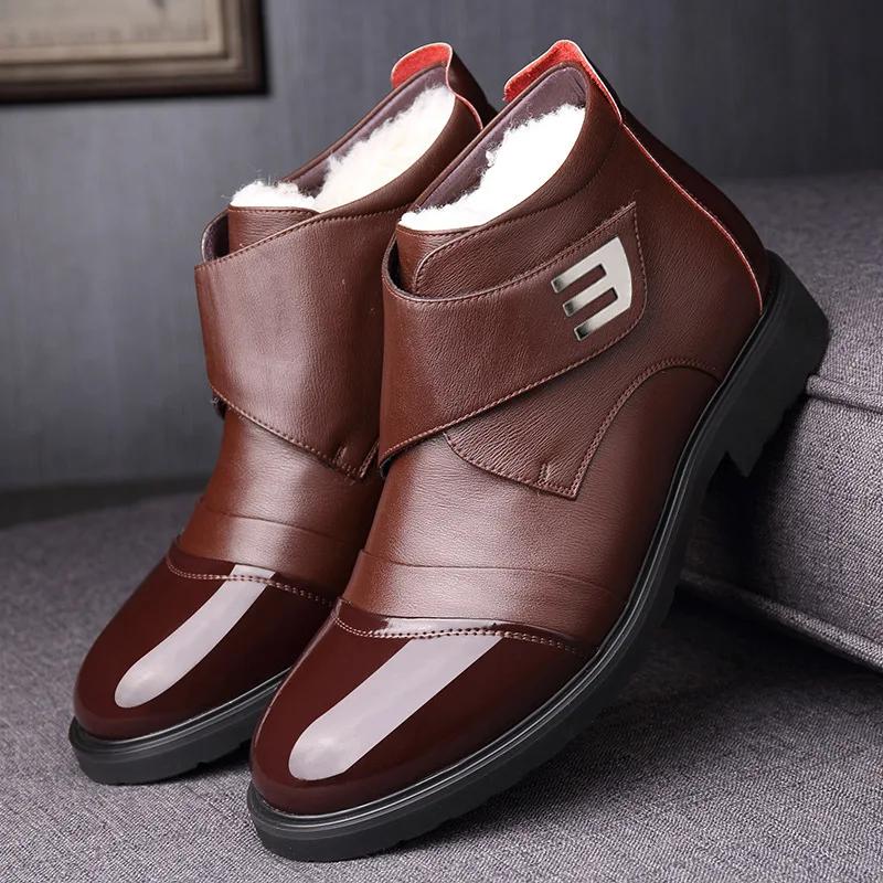 2024 Winter Shoes Men Chelsea Boots Fashion Brand Mens Ankle Boots Warm Plush Flat Non-slip Male Footwear Black Brown D207
