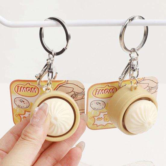Creative Steamed Bun Keychain Squeeze Toy Soft Decompression Fidget Pendant with Popper Buttons