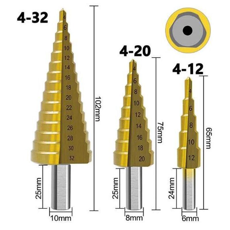 Burghiu Pagodă Acoperit cu Titan Burghiu Dinte de Fierăstrău Prelucrarea Lemnului Lărgire Găuri Canelură Set Cutie Plastic Găurire Lemn