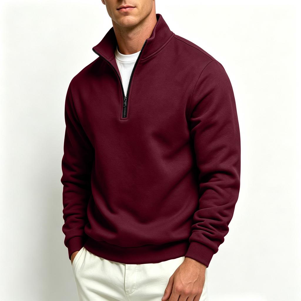 Men's Casual Zip-Up Stand Collar Sweatshirt, Color Thick Warm Pullover for Winter