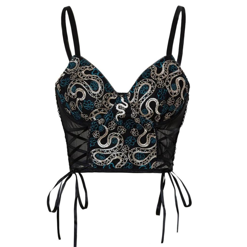 Vintage Netz besticktes Korsett Bustier Träger - Heißes Mädchen Enganliegende Unterwäsche Weste