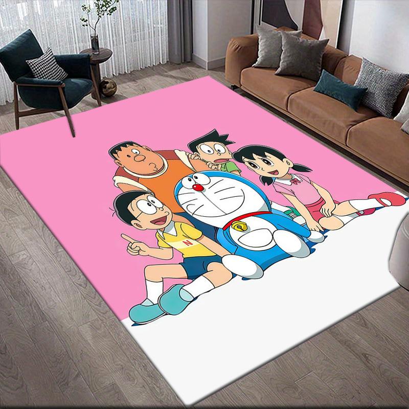 Doraemon2 Flannel Pattern Square Carpet,Area Rug,Carpet Rug for Living Room Bedroom Sofa Playroom Decor,Non-slip Floor Mat
