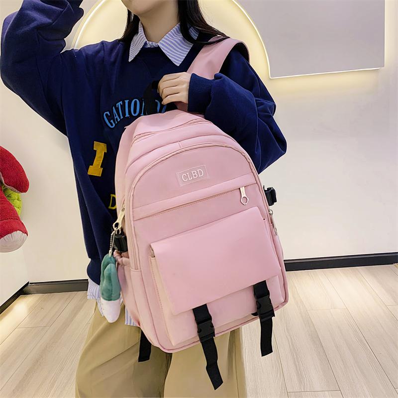 Three-Piece Backpack Set Student Schoolbag Girls Solid Colorlarge Capacity Backpack with Shoulder Bag Pen Bag