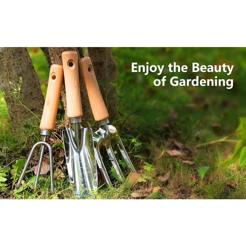Stainless steel wooden handle nine piece garden set, garden tools