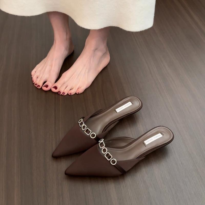 Fashion Summer Fashion Crystal Mules Women Slippers Casual Dress Street Style Slides Ladies Cover Toe Slip On Shoes