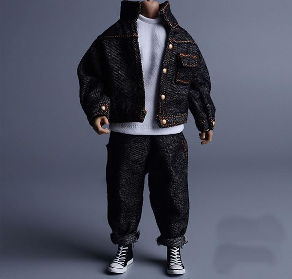 

1/12 scale figure clothing, 1/12 scale denim set, suitable for both men and women (body, head, shoes, etc. not included), gray-black.