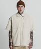 STAGE NAME Vintage Washed Cotton Double Shoulder Short Sleeve Shirt_L Beige