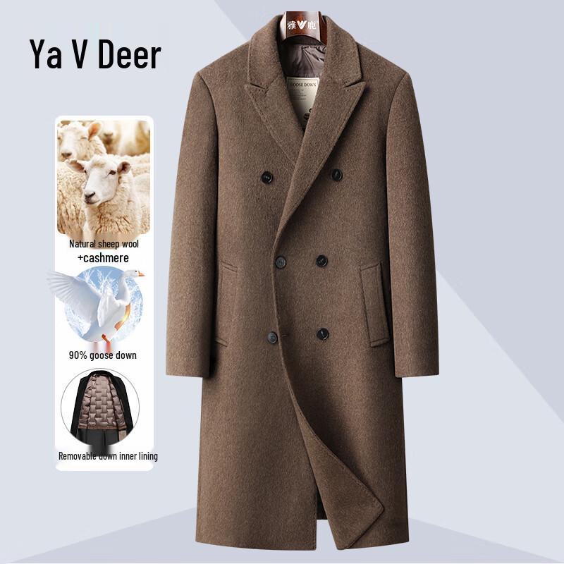 

Yalu Men s Double-Breasted Wool Trench Coat with Removable Down Liner 4XL