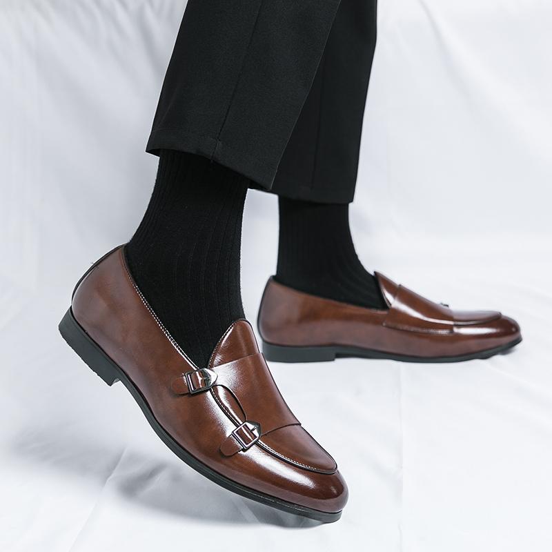 Fashion Mens Classic Retro Buckle Monk Loafers Moccasins Men's Slip-on Casual Leather Shoes Men Party Wedding Driving Flats