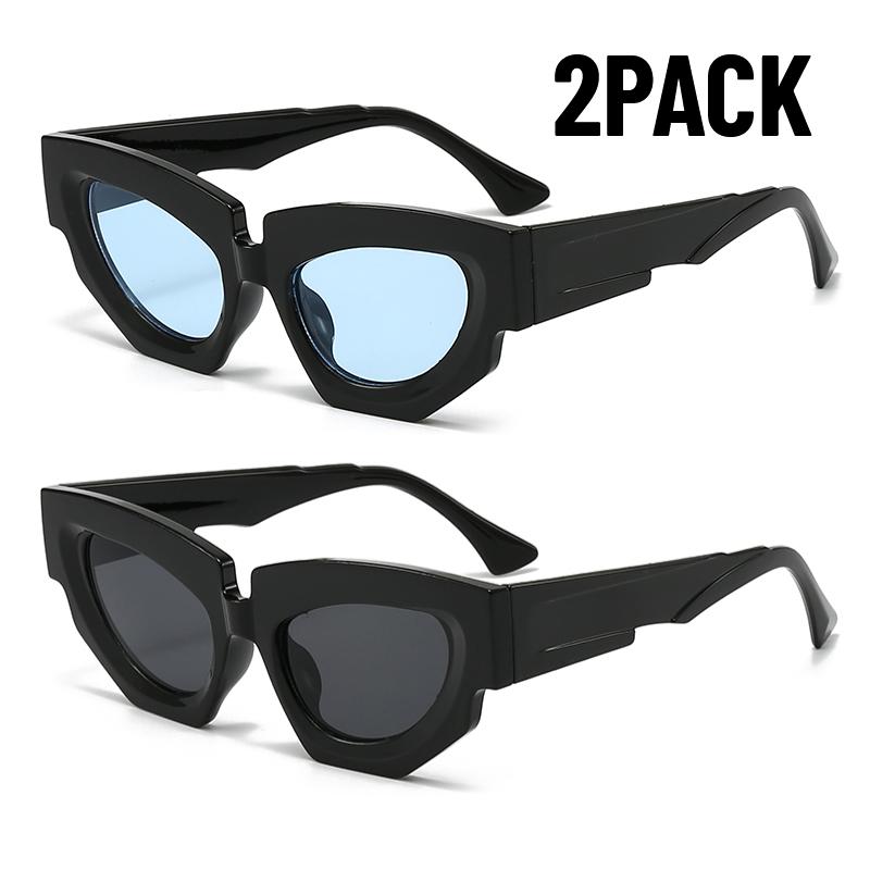 2PACK Trendy Cat Eye Irregular Sunglasses Women Men Luxury Brand Polygon Sun Glasses for Ladies Vintage Punk Shades Gafas De Sol