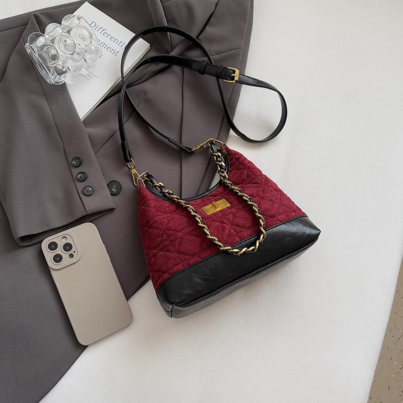 Retro Diamond Suede Crossbody Bag - Women's Versatile Color Block Shoulder Bag 2025