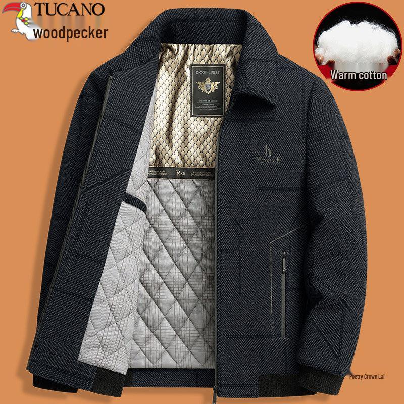 Woodpecker Men's Fleece-lined Hooded Jacket - Detachable Hood, Casual Spring/Autumn/Winter Coat