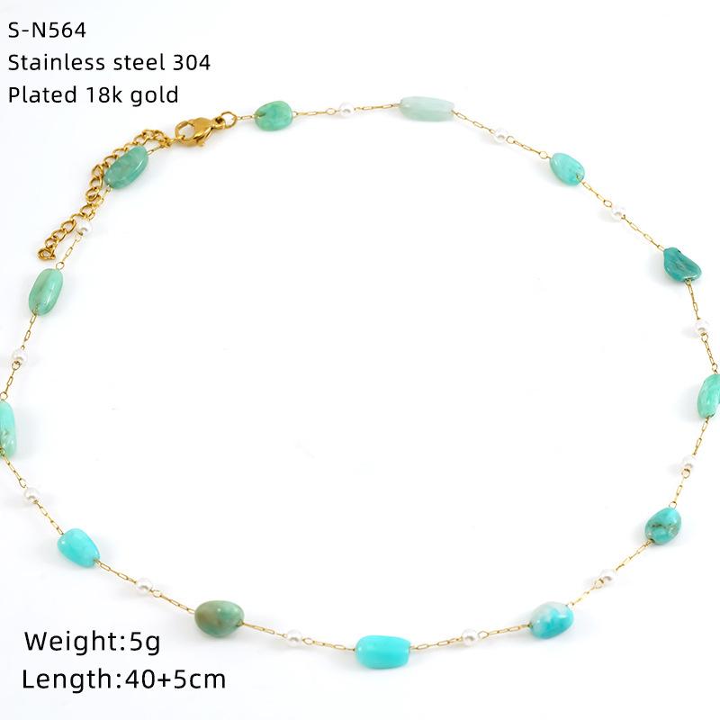 Halskette aus Edelstahl mit glasierten Perlen und Kristallen, süße türkisfarbene Natursteinkette, Persönlichkeit, hochwertige Schlüsselbeinkette