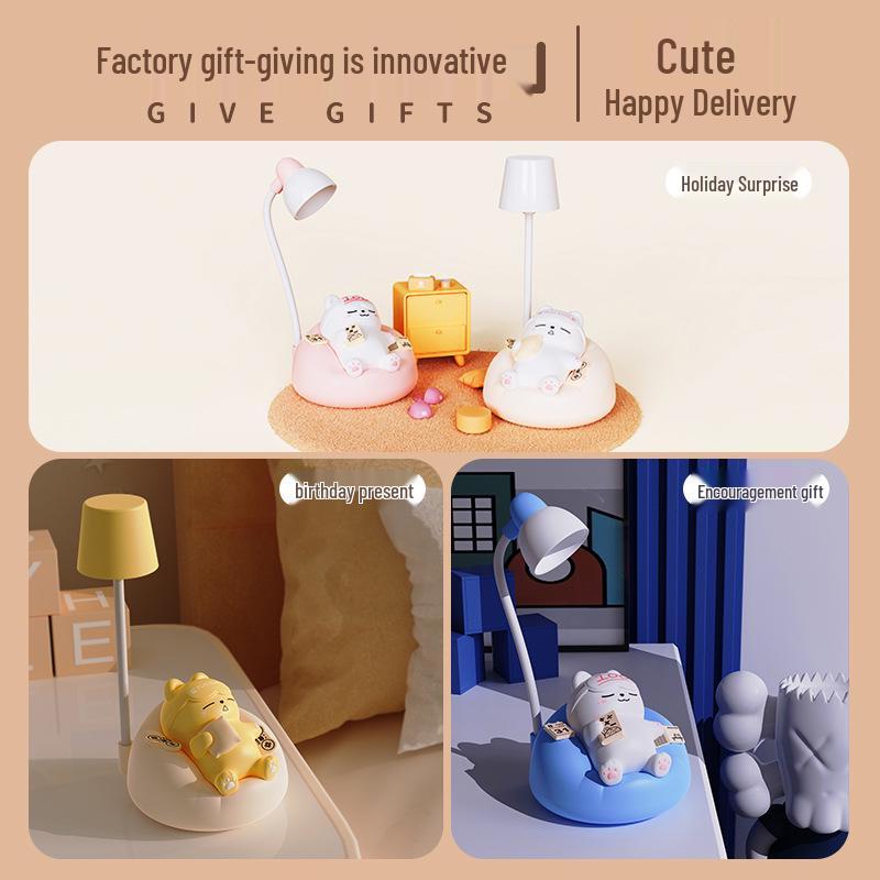 Cuddly Cat Night Light: USB Rechargeable Bedside Companion for Kids with Gentle Tap Activation and Soothing Glow for Nighttime Comfort.