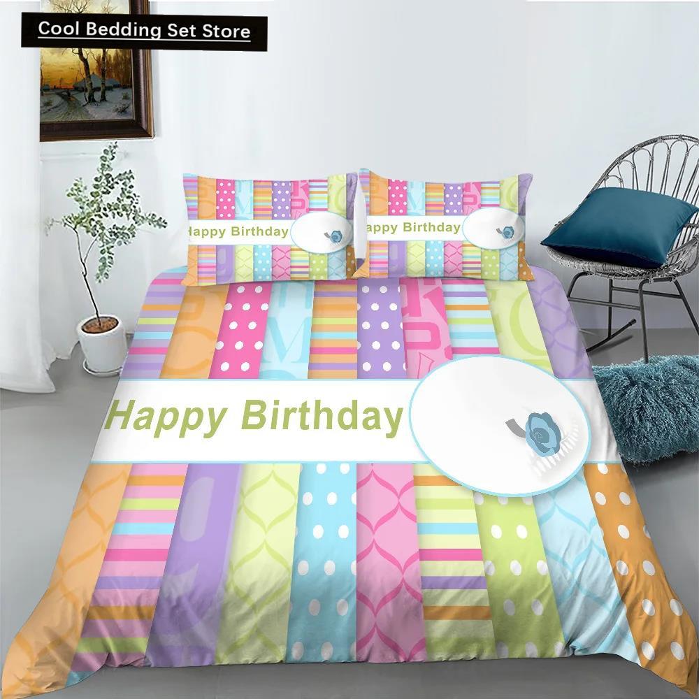 Cartoon Animal Happy Birthday King Queen Duvet Cover Cute Lion Bedding Set Kids Boys Girls Elephant 2/3Pcs Polyester Quilt Cover