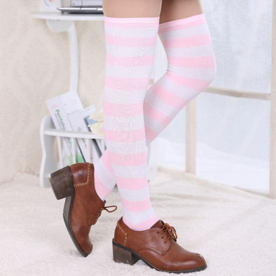 Herbst Winter Damen Gestreifte Oberschenkelhohe Elastische Warme Über dem Knie Lange Socken