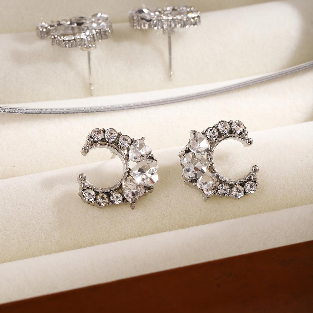 Super Flash Light Luxury High-End Sense Exquisite Diamond Earrings, Simple Design Sense Moon Love Full Of Diamond Earrings Women