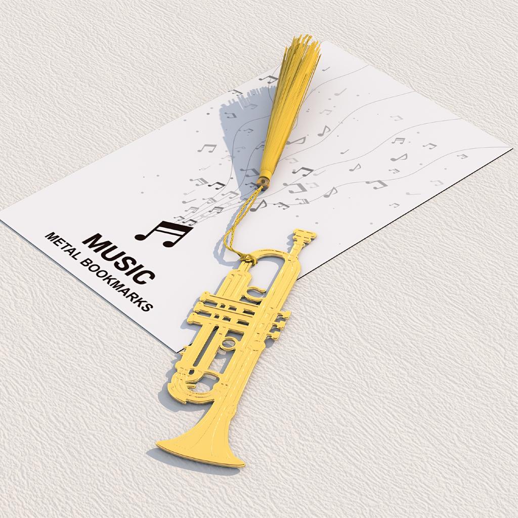 1pc Creative Musical Instrument Bookmark Piano, Guitar, Organ, Harp, Violin, Trumpet Metal Bookmarks with Beautiful Tassels