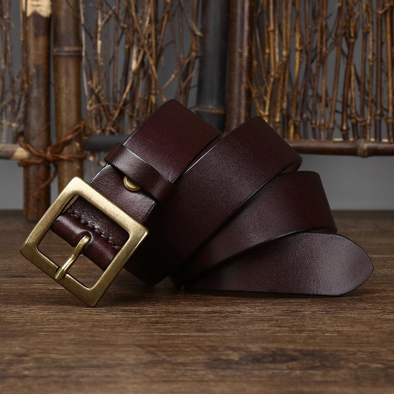 Retro Minimalistischer Glänzender Vollnarben Rindsleder Gürtel für Herren, Echtes Leder, Dornschließe, Lässig und Vielseitig Neuer Stil