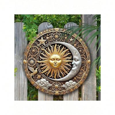 Iron Wall Art Sun Moon Round Metal Sign 20cm Home Decor Gift
