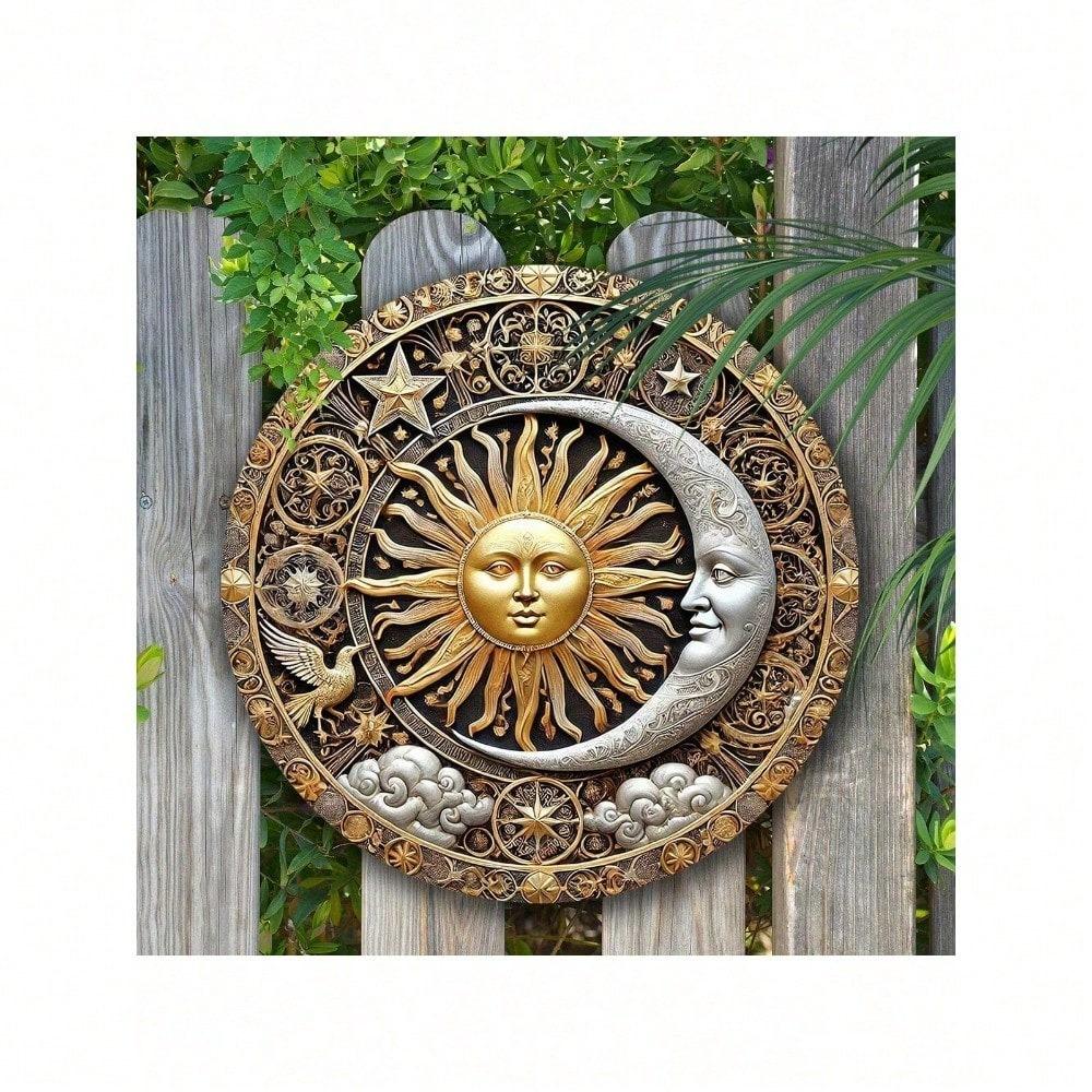 Iron Wall Art Sun Moon Round Metal Sign 20cm Home Decor Gift