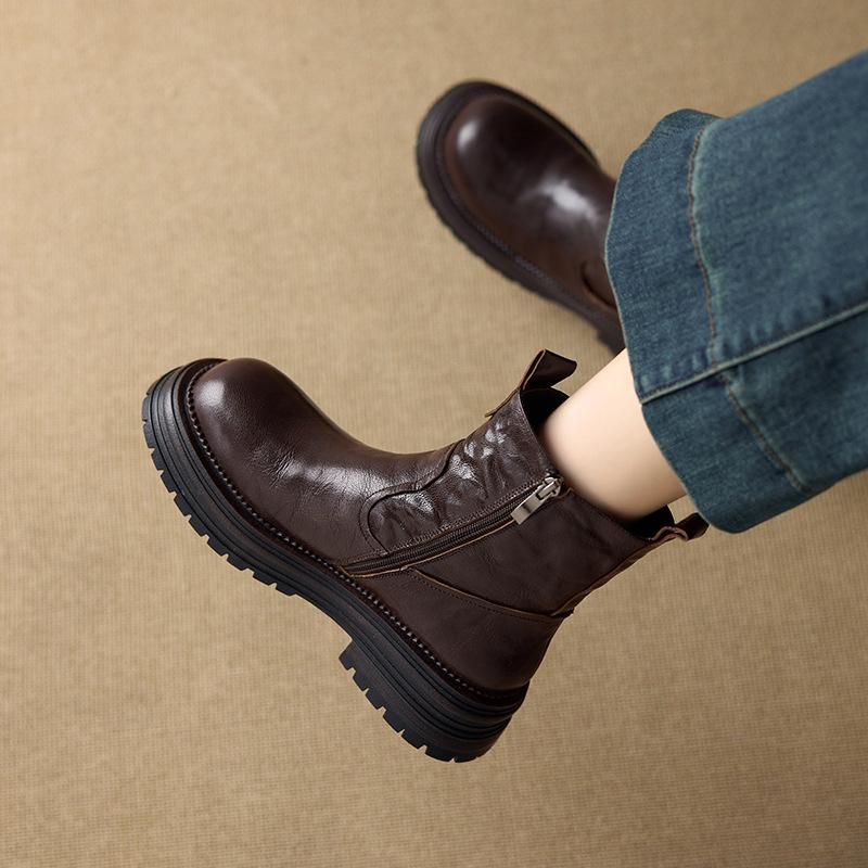 thick-soled wool snow boots women's cowhide winter velvet thickened warm large cotton Martin boots short boots