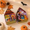 Decorative Metal Containers for Candies Halloween Tin Candy Box, Haunted House Pumpkin Bat Print Storage Jar Party Favor Boxes Favors, Small