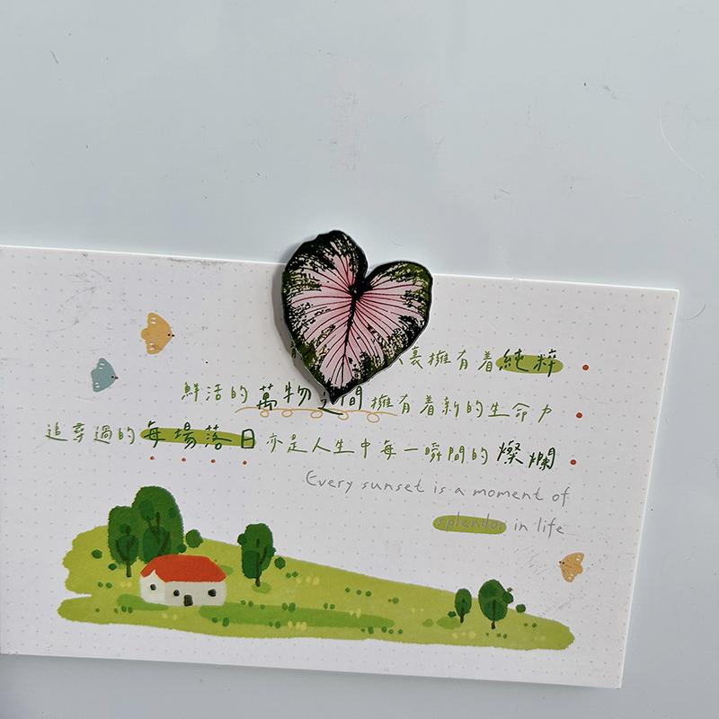 Plants Leaves Fridge Magnet Pink Princess Plant Refrigerator Sticker Acrylic Simulation Leaf Magnet Sticker Home Kitchen Decor