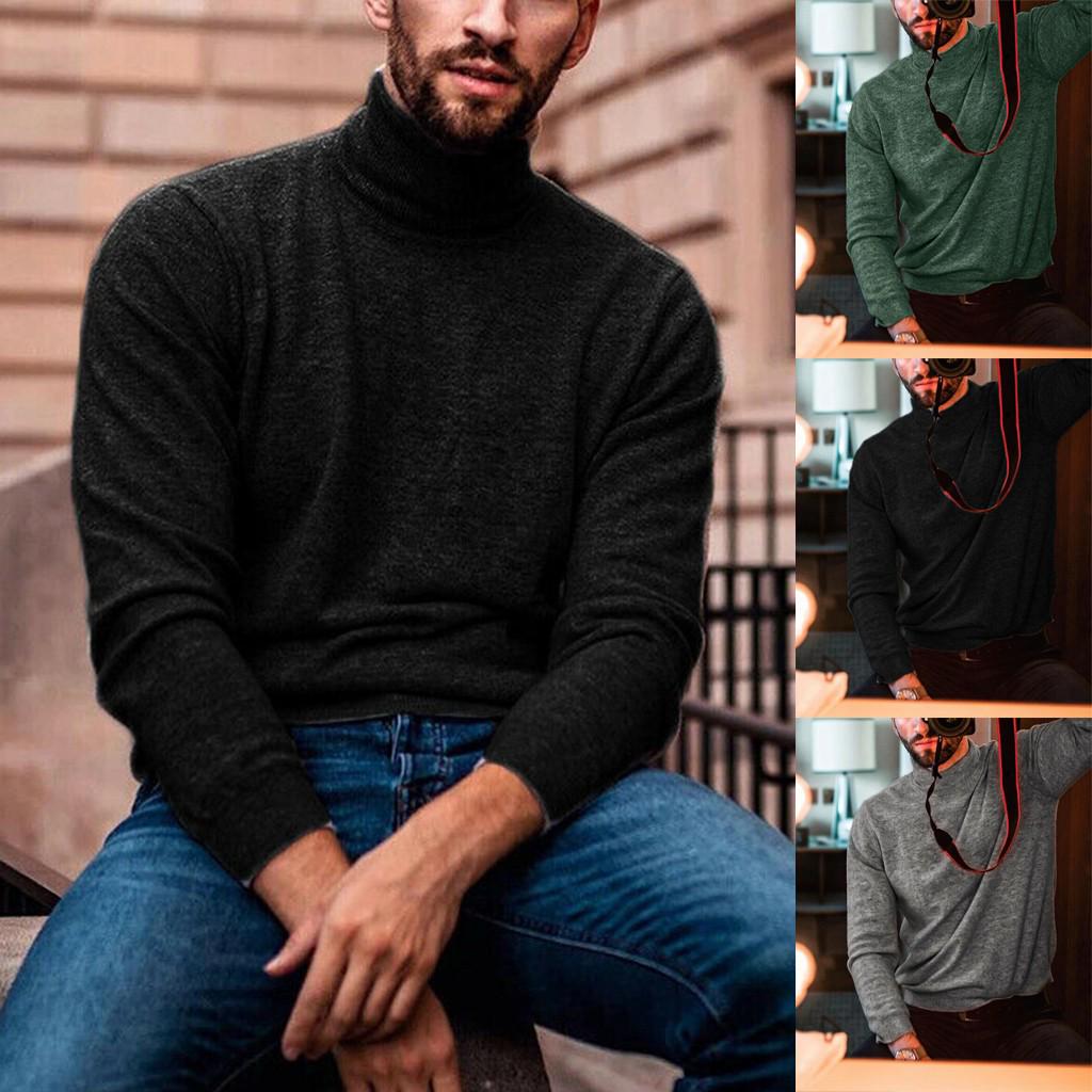 

Мужской цветной свитер с высоким воротом, модный удобный топ с длинным рукавом