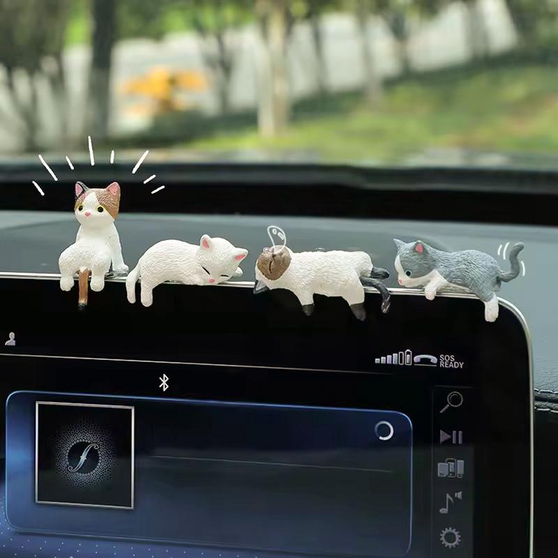 Cute Car Center Console Decoration Ornaments Kitten Action Figure Auto Dashboard Rearview Mirror Edge Decoration Car Accessories