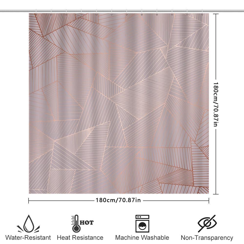 Modern Geometric Shower Curtain With Rustic Pink Light Gray Stripes Decorative Bathtub Liner For Bathroom Made In China (Length: