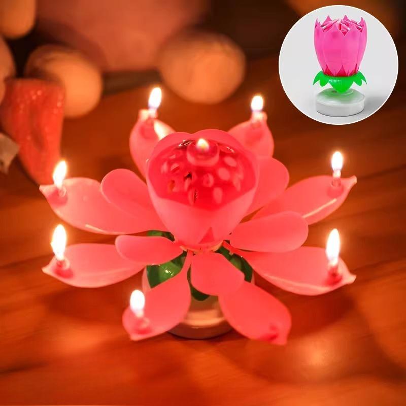 New Lotus Birthday Candle Cake Decorations Creative Blossom Singing Music Surprise Rotating Candle Small Ornaments
