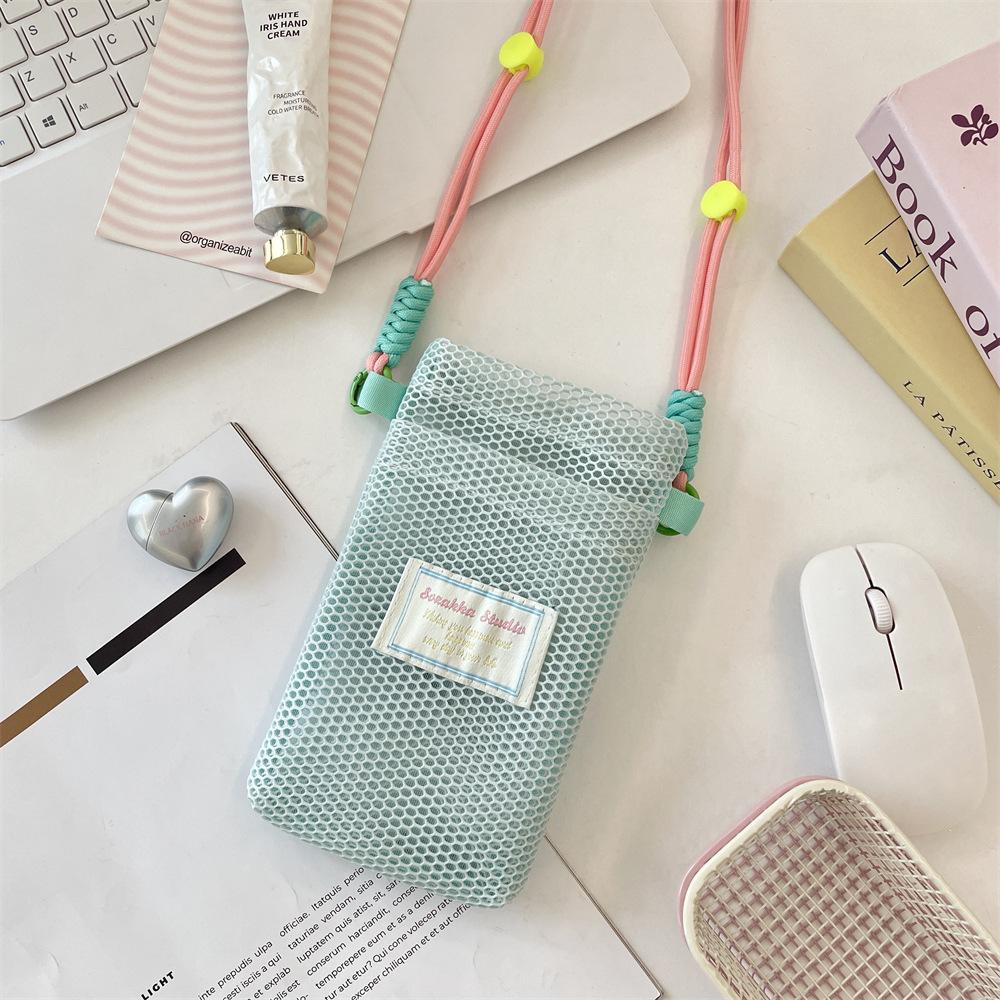 Small Fresh Mesh Mobile Phone Storage Bag Women's New Summer Sweet Lanyard Mobile Phone Bag Messenger Bag