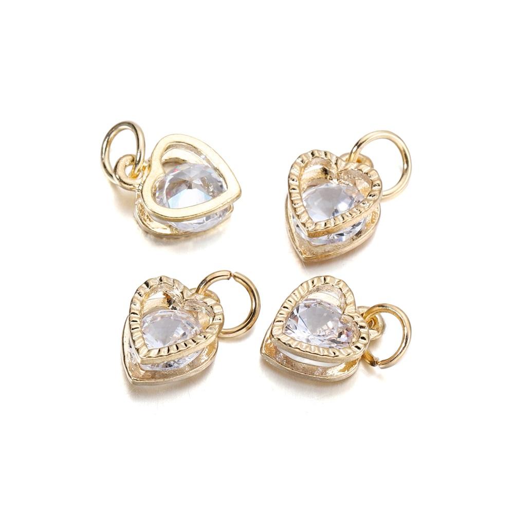 10Pcs/lot Alloy Gold Silver Color Rhinestone Hearts Charms For Earrings Necklaces DIY Love Charms Jewelry  Making Accessories