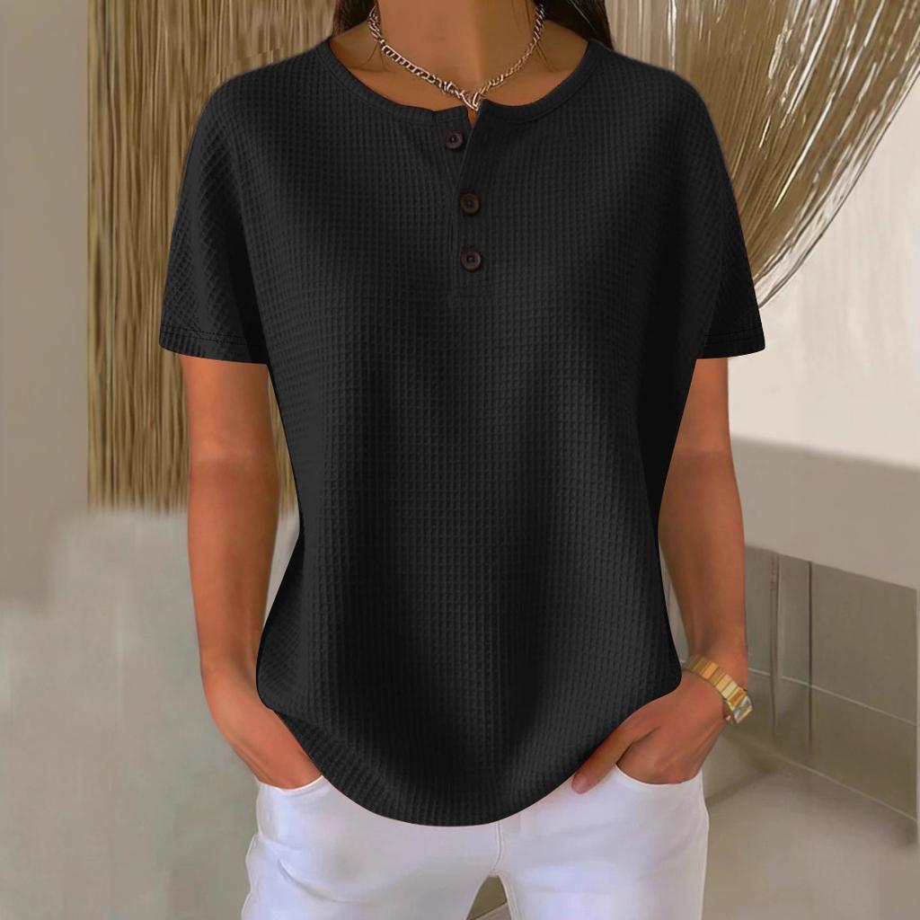 Modisches Waffel-Rundhals-Sommer-Neuheit 2026 einfarbiger Pullover Kurzarm-Oberteil