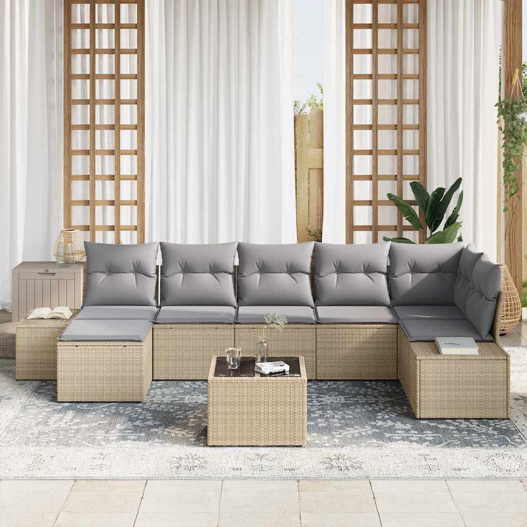 Garden Sofa Set with Cushions 8 Pcs Beige Poly Rattan