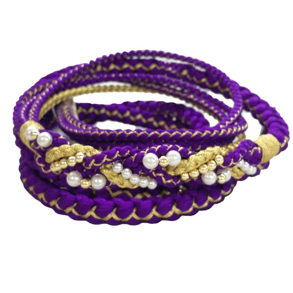Kyoto Kimono Yuzen Handwoven Obijime (Sash Band) for Furisode Kimono, Pearl Design, Perfect for Coming-of-Age Ceremonies, 100% Silk (Purple)