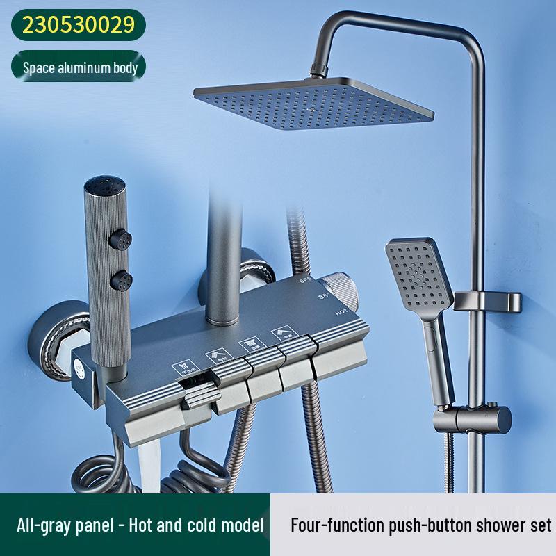 Space Aluminum Shower Faucet Set with Digital Display & LED Light Shower Head