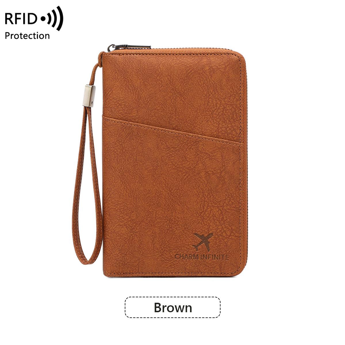 

Многофункциональная сумка для паспорта с RFID-защитой, держатель для дорожных документов с длинной молнией, кошелек для хранения билетов для нескольких паспортов