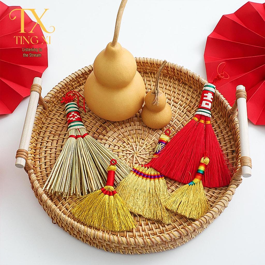 2026 Auspicious Flower Bouquet Broom Ornament for Chinese New Year DIY Decoration
